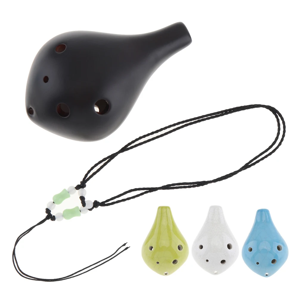6 Holes Portable Alto ToneC Ocarina Ceramic Black Pottery Ice Crack Flute Instrument with Hang Rope 4 Colors Optional | Спорт и