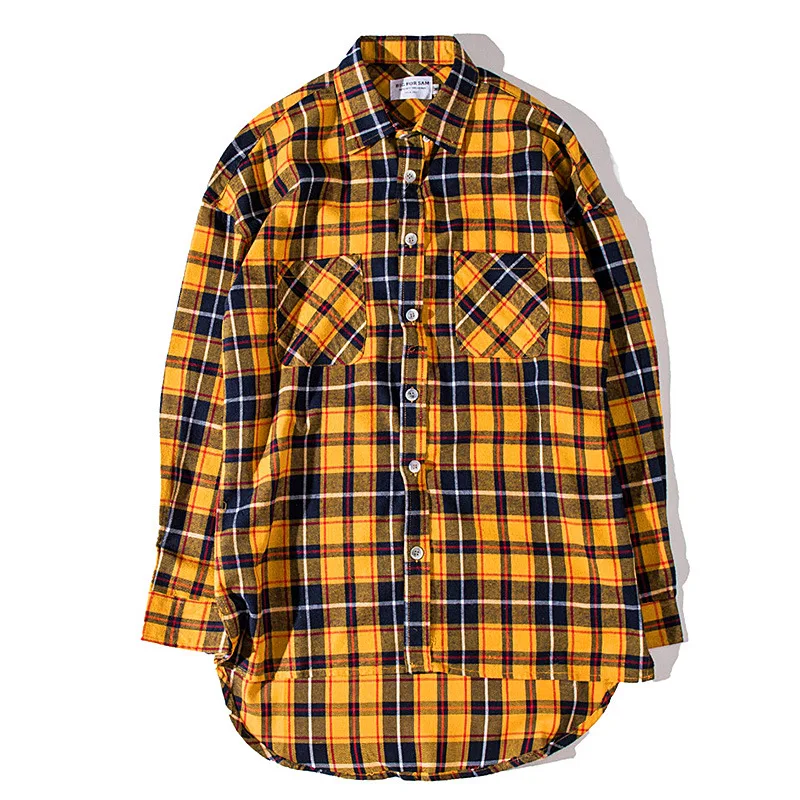 Ретро свободная Хлопковая мужская клетчатая рубашка Camisa Masculina Высокая Уличная Повседневная Уличная мужская одежда рубашки с длинным рукавом рубашки в клетку