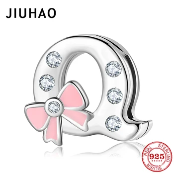 

Letter Q Alphabe Bead Heart round shape Sterling Silver 925 Charms Clip Beads Fit Reflection Charms Bracelet For Women Jewelry