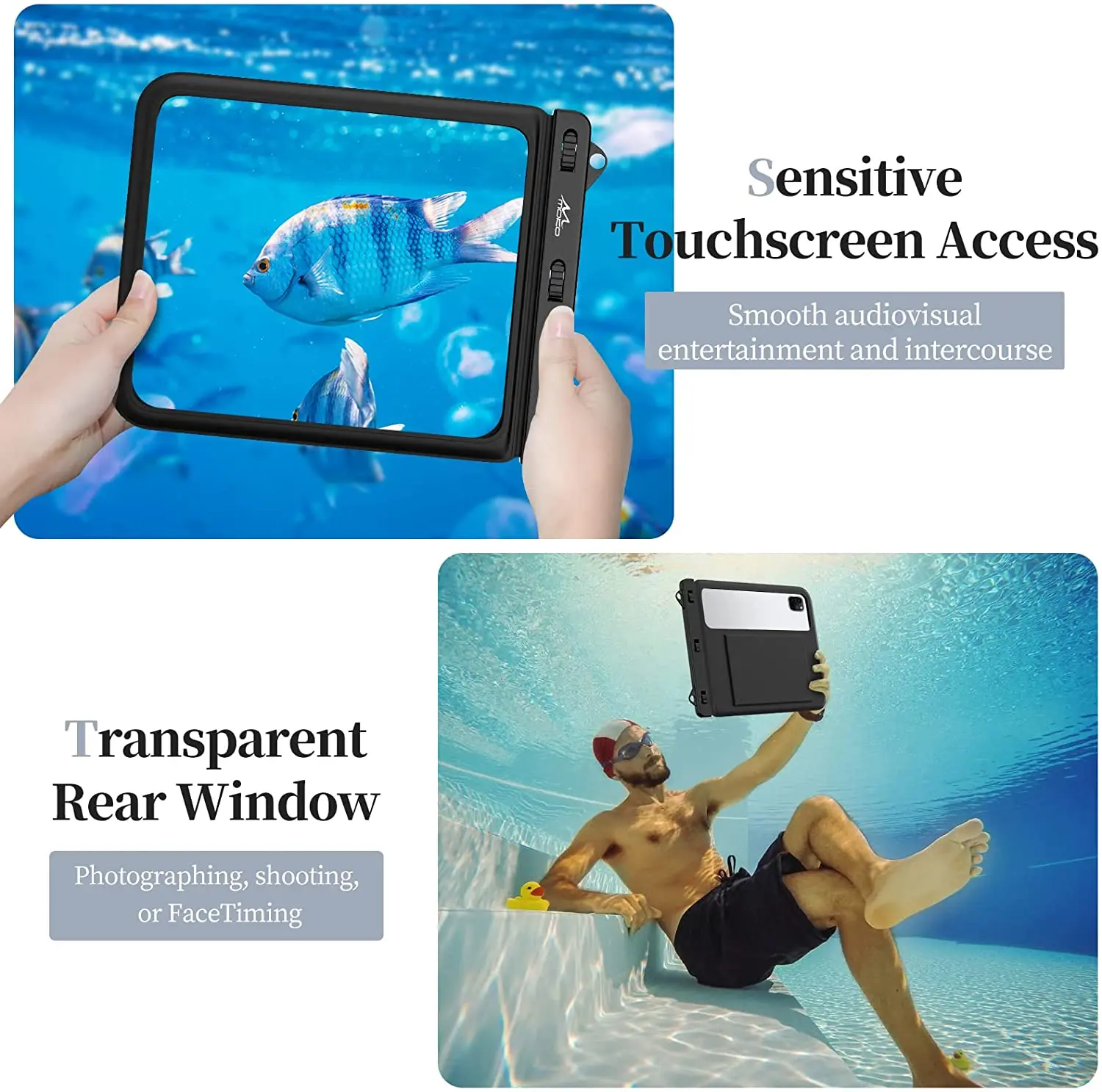 MoKo Waterproof Tablet Case 12 inch for iPad Pro 11,Galaxy Tab S6/S7 Bathroom Kitchen Stand Pouch Tablet Dry Bag 5