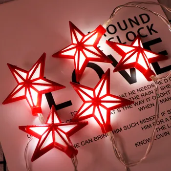 

1.65M 10 LED Red Pentagram Waterproof IP20 String Lights 2*AA Battery Powered Decorative Lights For Garden Yard Party Decor F13