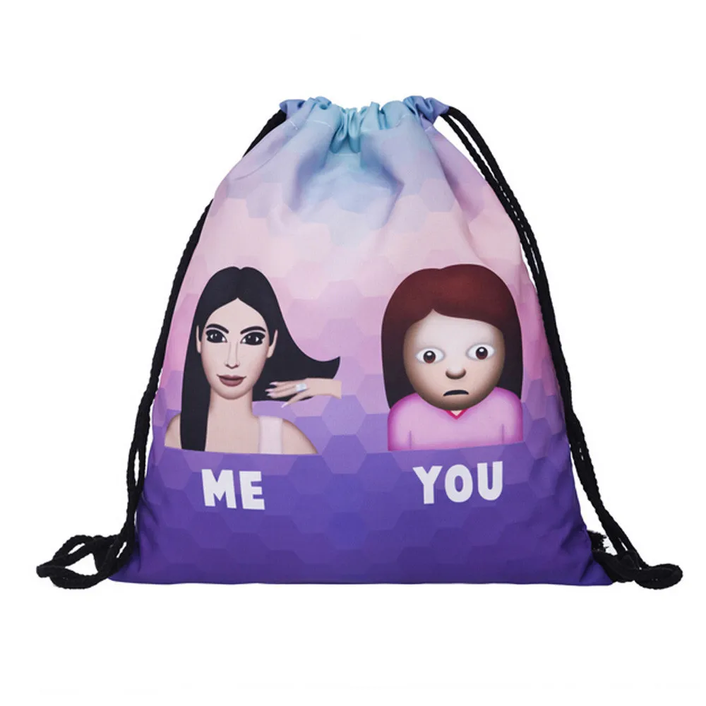 purple Сумка на шнурке с рисунком, рюкзак для женщин и мужчин, Модный милый рюкзак, для девушек, свежий, живой, модный, Повседневный, полиэстер, дорожная сумка для женщин - Цвет: purple