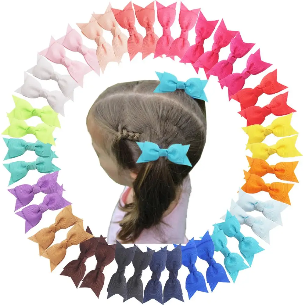 40PCS Mini Hair Bows Clips 3Inch Boutique Grosgrain Ribbon Bow