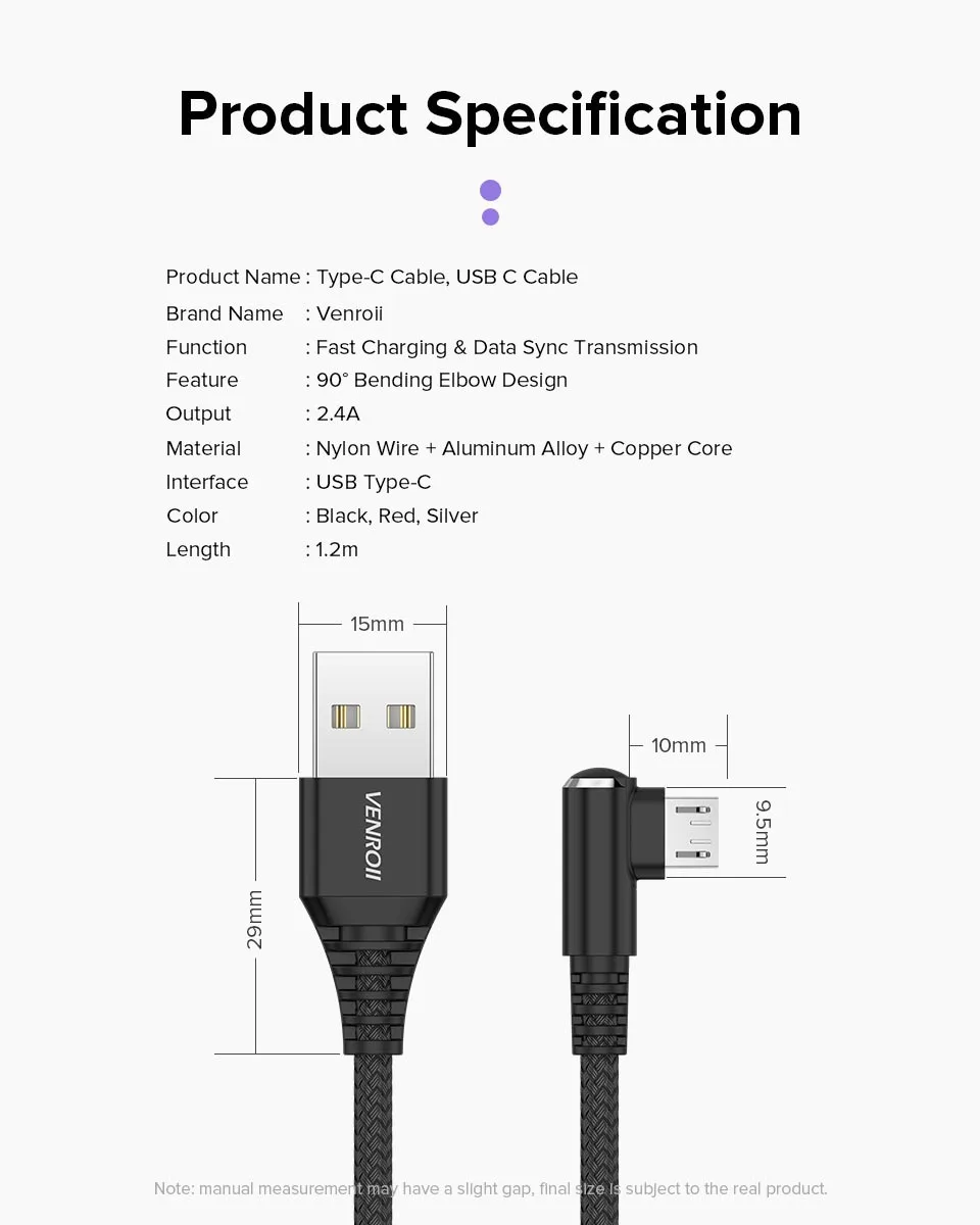 Venroii 90 градусов Micro USB кабель для samsung huawei Xiaomi USB изгиб игра Быстрый зарядный кабель Android мобильный телефон зарядный шнур