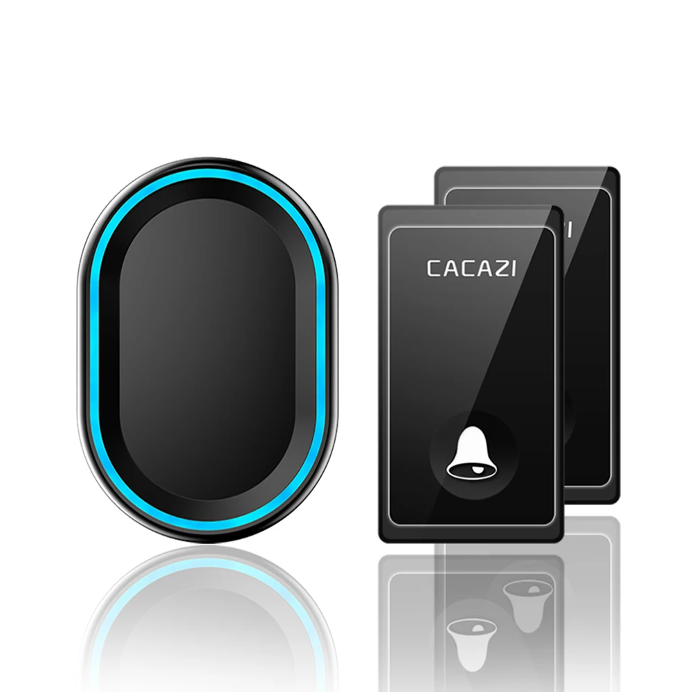 2 button 1 receiver CACAZI не требуется батарея беспроводной дверной звонок 58 колокольчиков США ЕС Великобритания вилка автономный водонепроницаемый кнопка Умный домашний звонок - Цвет: 2 button 1 receiver