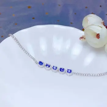 

shilovem 925 silver sterling real Natural sapphire chain Bracelets fine Jewelry trendy party gift new plant bl3.54.588agl