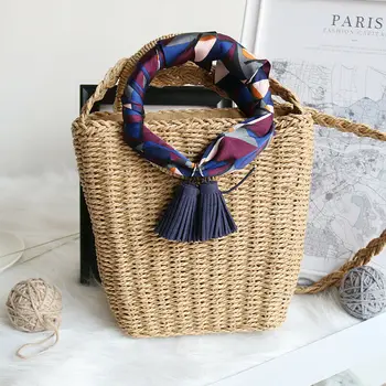 

Women Straw Summer Beach Tote Bag Ladies Casual Holiday Wicker Rattan Bags Woven Bags Rattan Basket Shoulder Bag Round Handbag