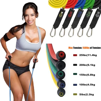 

11 Pcs/Set Latex Resistance Bands Crossfit Training Exercise Yoga Tubes Pull Rope,Rubber Expander Elastic Bands Fitness with Bag