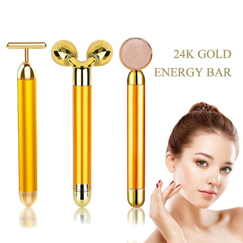 24k Gold Energy Beauty Bar Набор 3d Вибрационный массажер для лица антивозрастной подтяжки