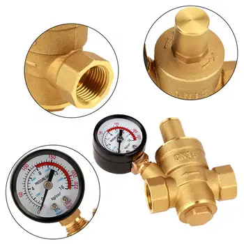 

DN15 20mm Brass Adjustable Water Pressure Regulator Reducer With Gauge Meter 1.6Mpa / 232psi for Tap Water Equipment