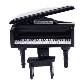 

Novelty 1:12 Dollhouse Miniature Wooden Piano and Stool (Black)