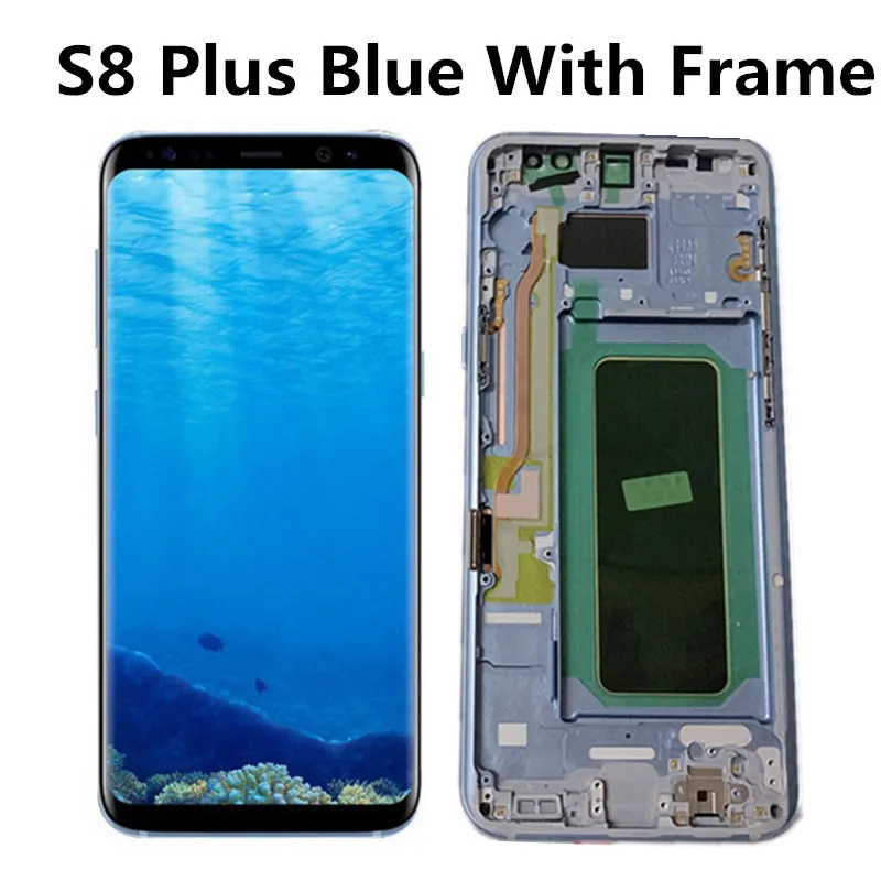 ЖК-дисплей для samsung S8 G950 G950U G950F S8 Plus G955 G955F, кодирующий преобразователь сенсорного экрана в сборе с рамкой - Цвет: S8 Plus Blue Frame