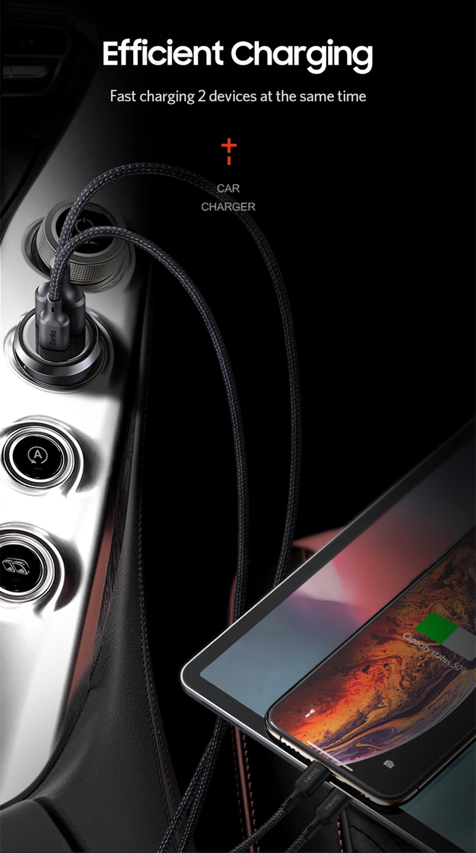 Benks Car Charger Dual Port PD QC 4.0 30W Type C Fast Charging Charger Quick Charge 3.0 For iphone 11 Pro Sumsung Huawei Xiaomi (5)