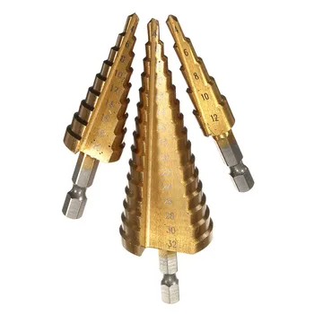 

3Pcs 4-12/20/32mm Large HSS Steel Step Cone Spiral Flute Drill Bit Set Titanium Bit Set Hole Cutter High Steel Step Sharpening
