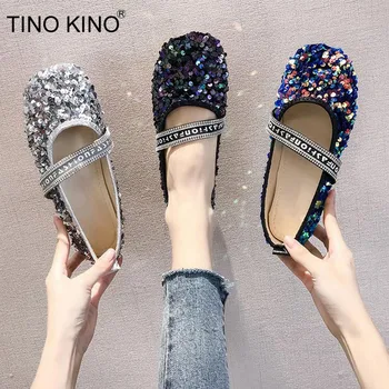 

TINO KINO New Women Flat Moccasins Bling Loafers Fashion Casual Single Shoe Glitter Soft Sole Comfort Ladies Slip On Female