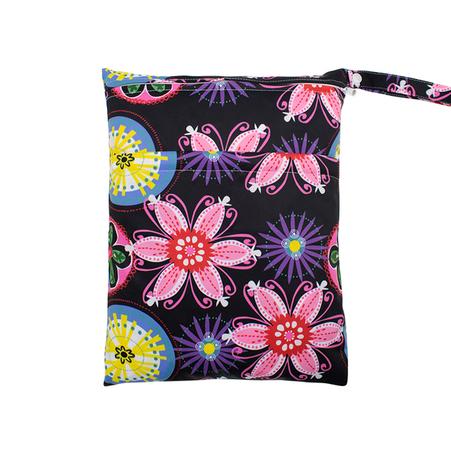 Baby Nappies Bag Printed Wet Dry Nappy Zipper Handbag Stroller Accessories For Baby Diapers Nappies Bag Reusable