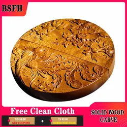 Round Golden Nanmu Comb Hand Polished Carved Retro Wood Comb Portable Gift Comb Natural Wooden Texture Does Not Hurt Hair