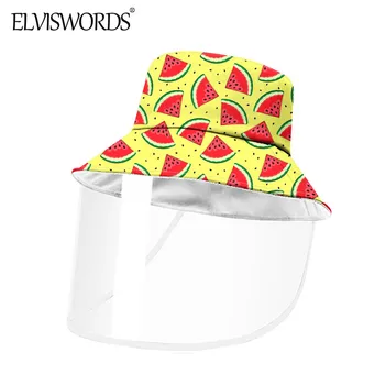 

ELVISWORDS 2020 Spring Cute Watermelon Pattern Bucket Hat Detachable Anti Spitting Sunbonnet Fisherman Hat With Facial Mask