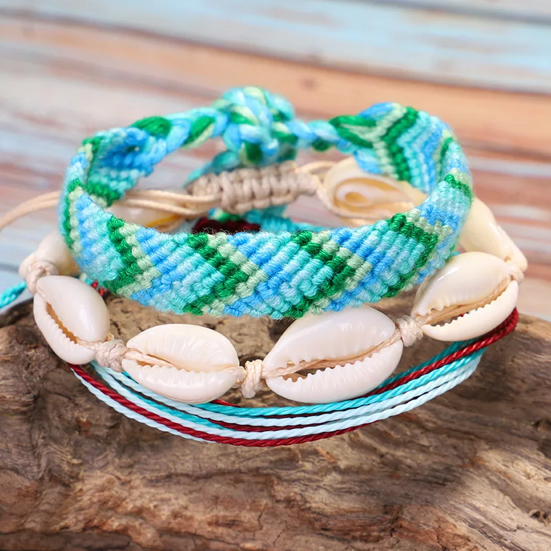 Meetvii Bohemian Waterproof Wax Rope Anklets Set for Women Girls Colorful Woven Beach Shell Charm Leg Bracelet Foot Jewelry