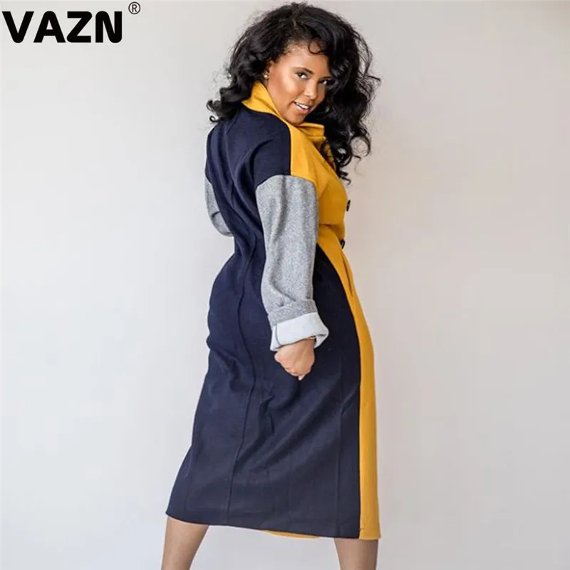 VAZN BN9200, для молодых девушек, для офиса, для зрелых, сексуальная мода, v-образный вырез, длинный рукав, бандаж, карман, Джокер, длинный костюм, Женская Длинная Верхняя одежда