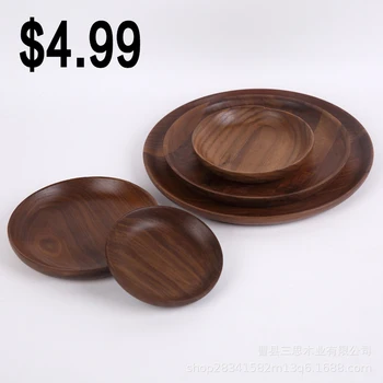 

Walnut plate solid wood round plate wooden dessert plate black walnut fruit cake wooden plate Steak plate cheese plate