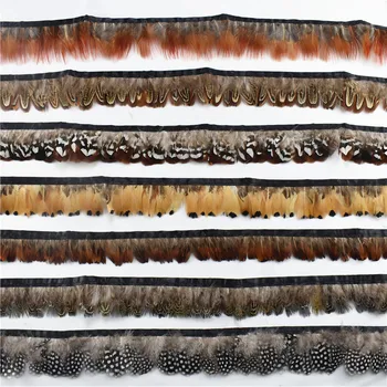 

10Meters/Lot Natural Pheasant Feathers Trims Fringe Ribbon Trim with Satin Sewing Feathers for Crafts Costumes Decorative Plumes