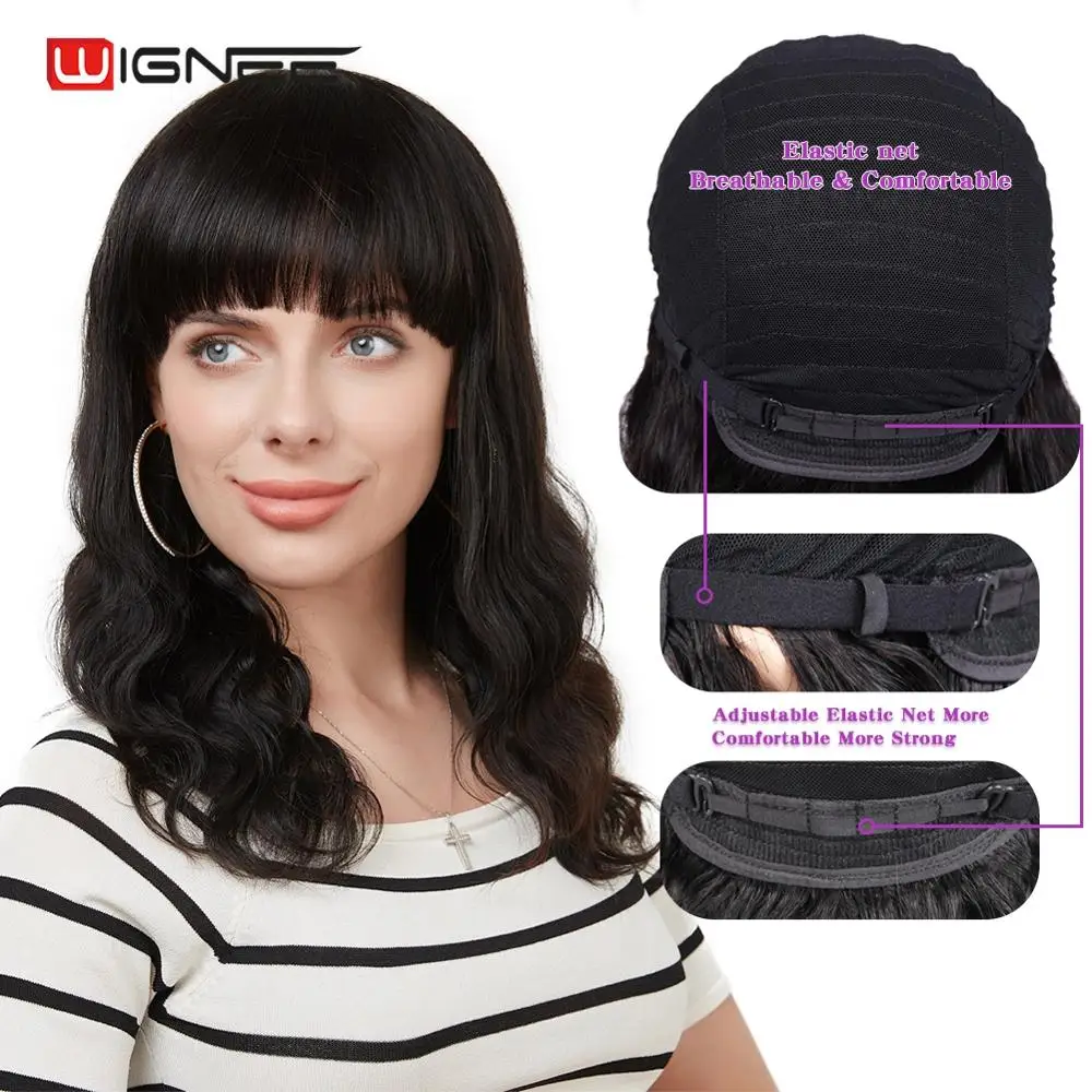 

Wignee Body Wave Human Hair Wigs With Free Bangs For Black Women Remy Brazilian Hair 150% High Density Natural Hairline Wavy Wig
