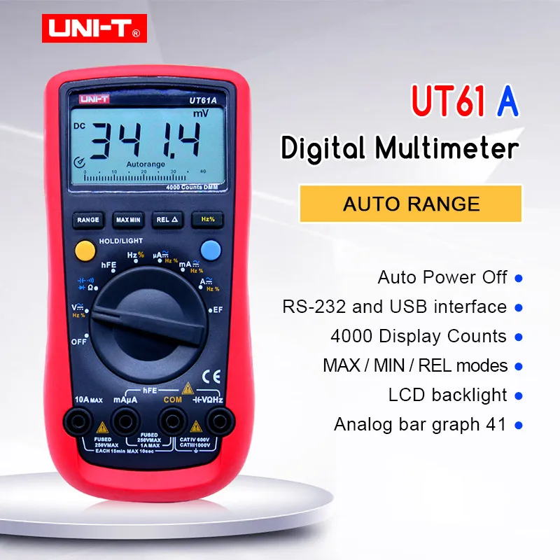 

Digital Multimeter UNI-T UT61A AC/DC voltage Current Ohm meter Capacitance Resistance Frequency Diode Tester NCV LCD Backlight