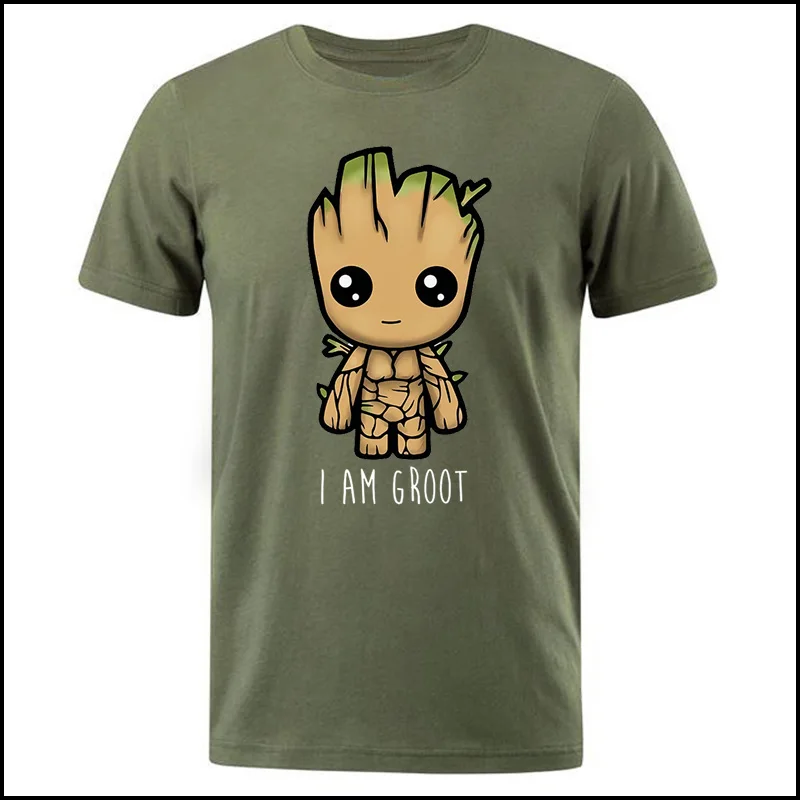 I Am Groot хлопковая Футболка мужская Повседневная Хип-хоп мужские Футболки Уличная Мужская футболка с милым принтом Грут летние мужские брендовые топы тройники - Цвет: army green 6