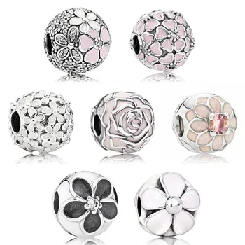 

Pink Enamel Magnolia Poetic Cherry Bloom Daisy Flower Clip Stopper Beads Fit Pandora Bracelet 925 Sterling Silver Charm Jewelry