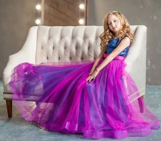 Шикарные платья принцессы с блестками и цветочным узором для девочек Бальные Два