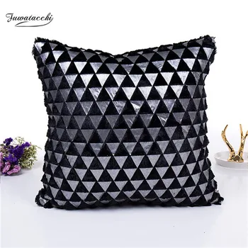 

Fuwatacchi Geometric Pillow Covers Crystal Plush Cushion Covers for Home Chair Sofa Decoration Red Black Square Pillowcases