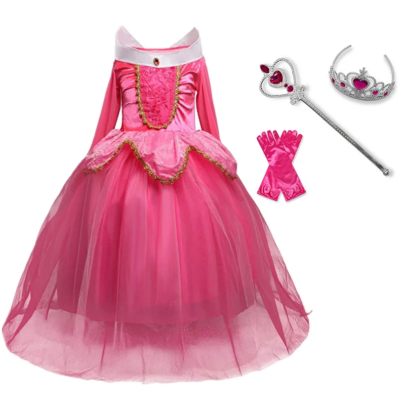 Новое платье принцессы Авроры Детские платья для девочек, костюм на Хэллоуин платье Анны и Эльзы детское карнавальное платье для ролевых игр - Цвет: Dress with Acc