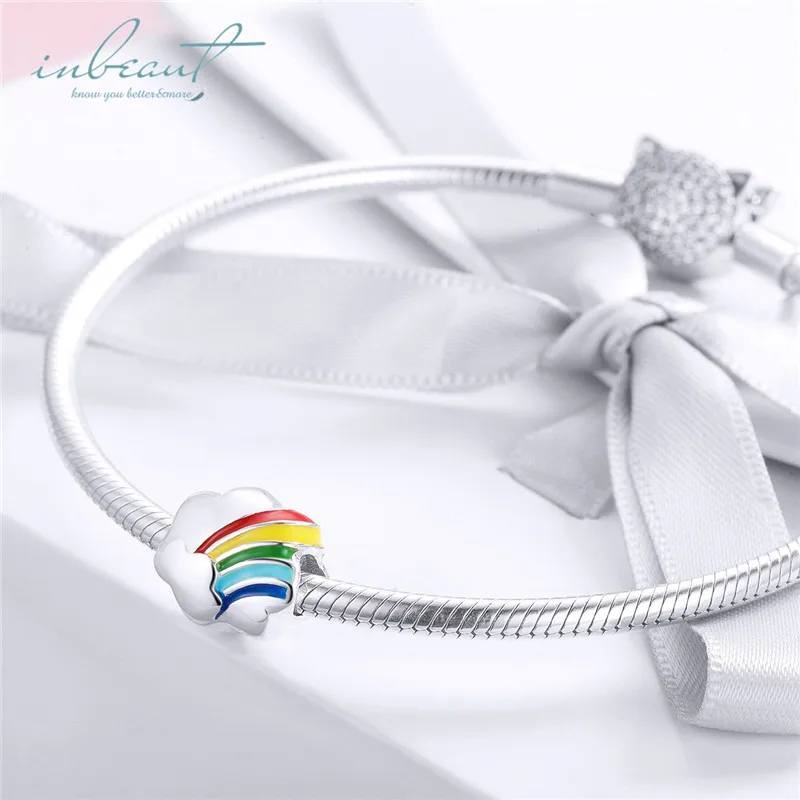 Mode nouveau 925, argent, Стерлинговое Серебро, arc-en-ciel forme perles charme fit, браслет на breloques collier, изготовление bijoux