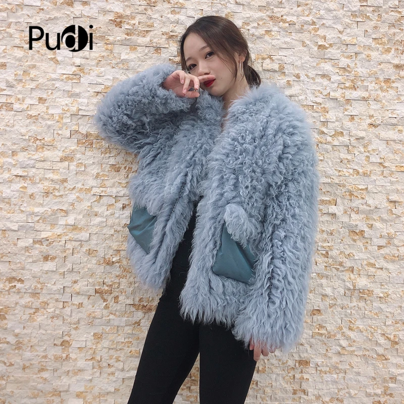 Pudi TX206601 женские зимние классические вязаные натуральном овечьем меху куртка, пальто Модные женские натуральная меховая шуба, верхняя одежда
