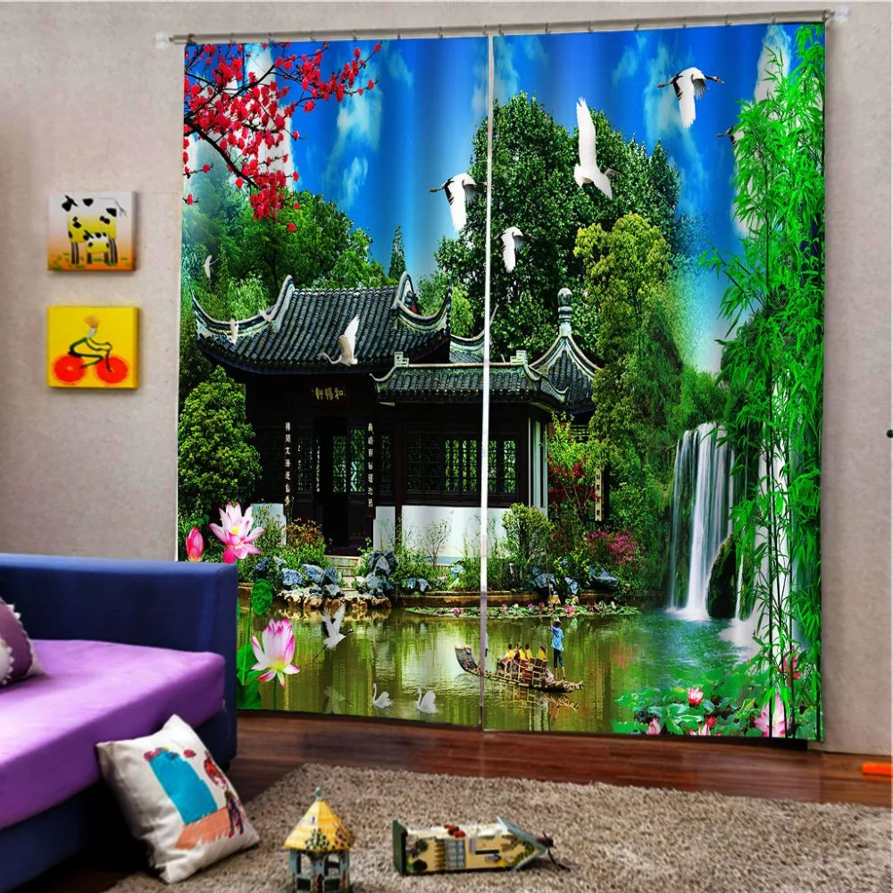 Chinese Large 3D Scenery Curtains HD waterfall landscape Curtains For Living Room Bedroom Blackout Drapes