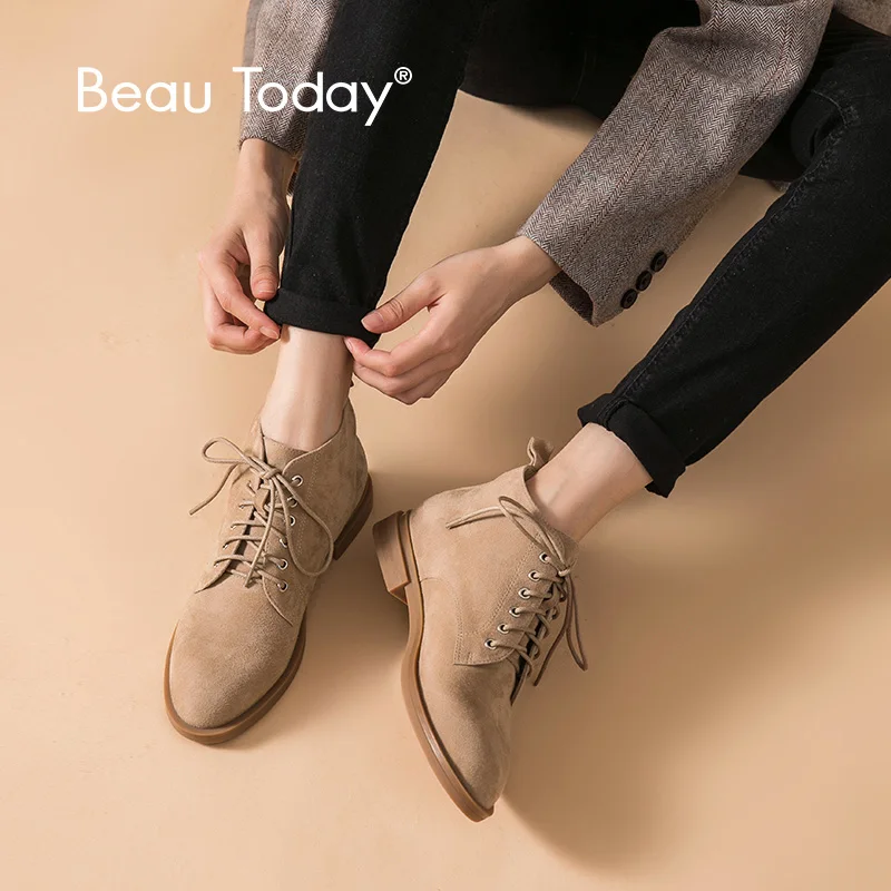 BeauToday/женские ботильоны из замши на шнуровке; зимние женские модные ботинки из натуральной кожи ручной работы; 03609 BeauToday/женские ботильоны из замши на шнуровке; зимние женские модные ботинки из натуральной кожи ручной работы; 03609