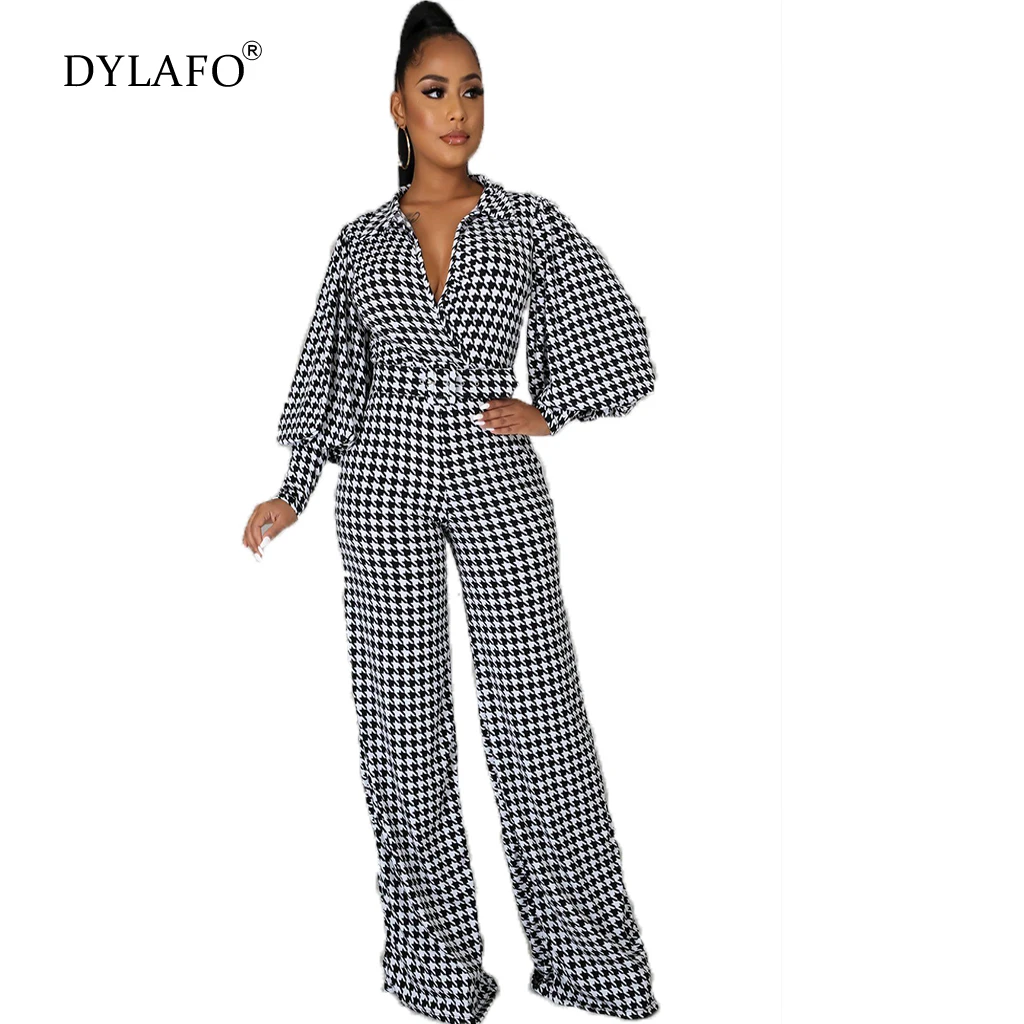 Female 2021 Digital Print Strip Jumpsuit Romper V Neck Long Sleeve Casual Long Sash Autumn Jumpsuit Women Overalls