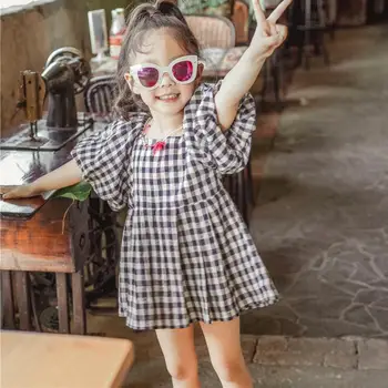 

2020 Korea Style Girls Plaid Dress Fashion Summer Cotton Girls Dresses 2-7 Years PY826