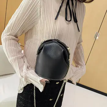

Retro Messenger Bag Women PU Leather Solid Clip Shoulder Crossbody Handbag Large-capacity Chain Shopping Bucket Bags