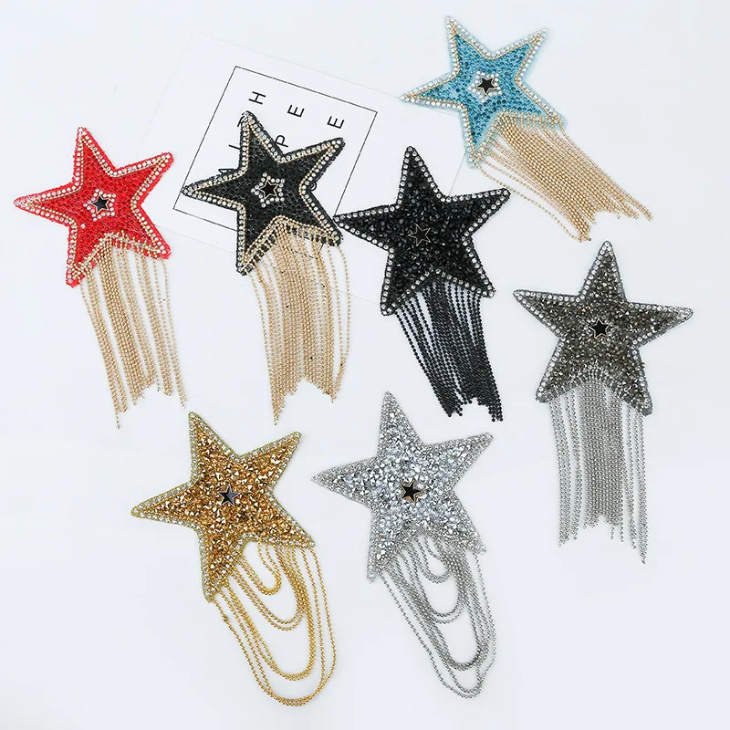 

5Pcs Water Drill Children's Decorative Sticker Five-pointed Star Cloth Sticker Handmade Clothing Sequins Decorative Patch