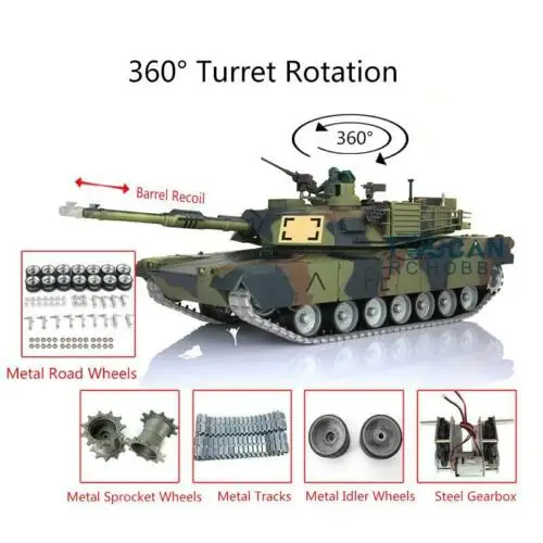 

Henglong 1/16 6.0 Customize Abrams FPV RC Tank 3918 360 Turret Barrel Recoil TH16259