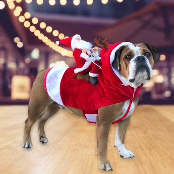 

Christmas Dog Clothes For Small Dogs Santa Claus Riding a Deer Jacket Coat Christmas Dog Apparel Costumes Funny Warm Pet Outfit