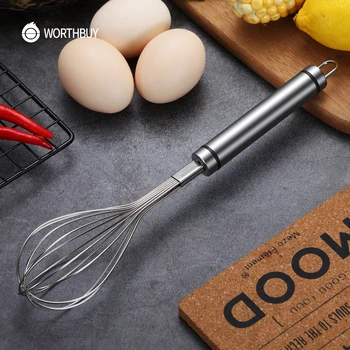 

WORTHBUY Manual Egg Beater Stainless Steel Whisk Mixer Kitchen Accessories Hand Egg Mixer With Thick Handle Egg Stirrer
