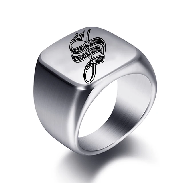 Bagues personnalisées à graver initiale pour hommes, chevalière masculine en acier inoxydable, bijoux vierges, bande, ton argent poli, taille américaine