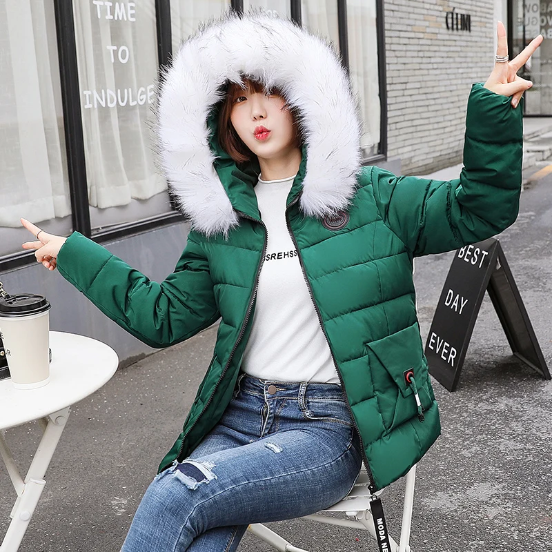 Зимняя женская куртка больших размеров 6XL 7XL 8XL, хлопковая утепленная парка с капюшоном и меховым воротником, женская зимняя одежда большого размера - Цвет: Зеленый