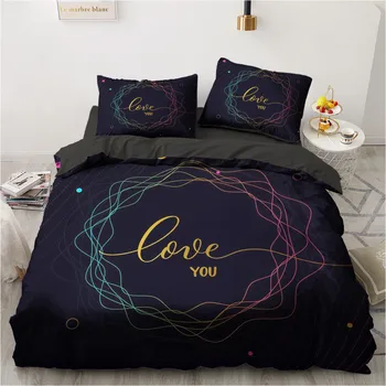 

3D Bedding Sets Duvet Quilt Cover Set Comforter Bed Linen Pillowcase King Queen 180x210cm Size Black Gold Design Printed