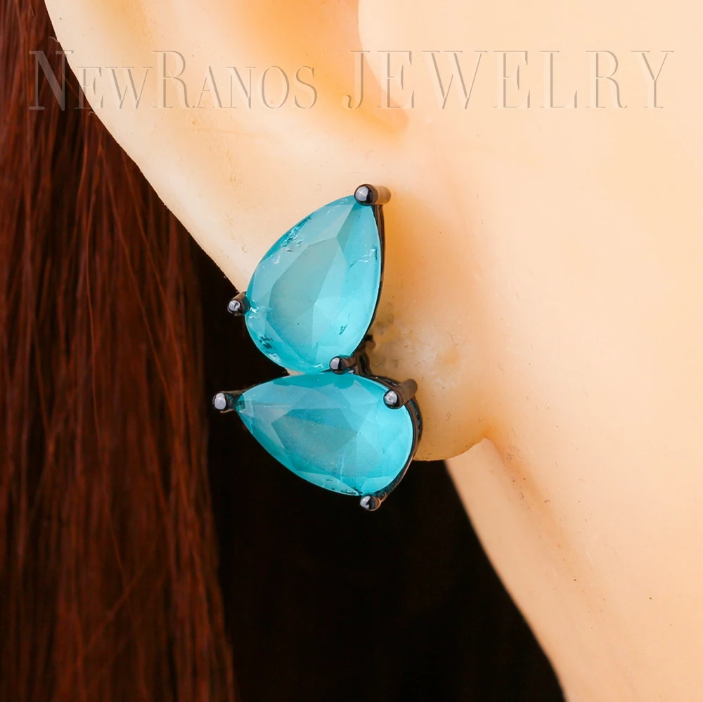 Newranos, серьги-гвоздики в форме капли воды, фиолетовый сплав, камень, черное покрытие, вечерние серьги, женский подарок EFX001522