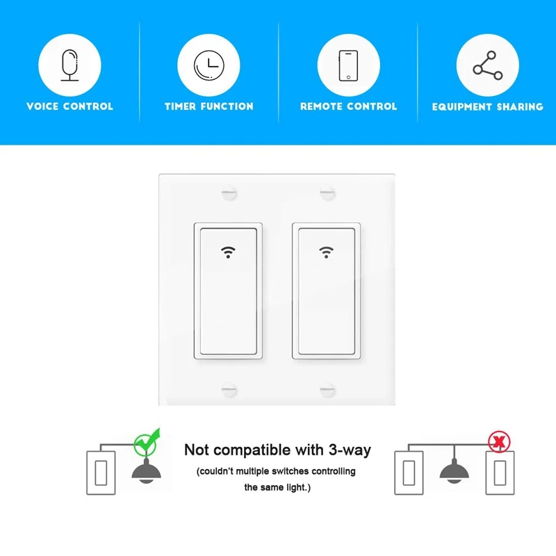 2 банда WiFi умный светильник-переключатель для Alexa Google Home беспроводной переключатель стандарт США с пультом дистанционного управления и таймером стандарт США штекер