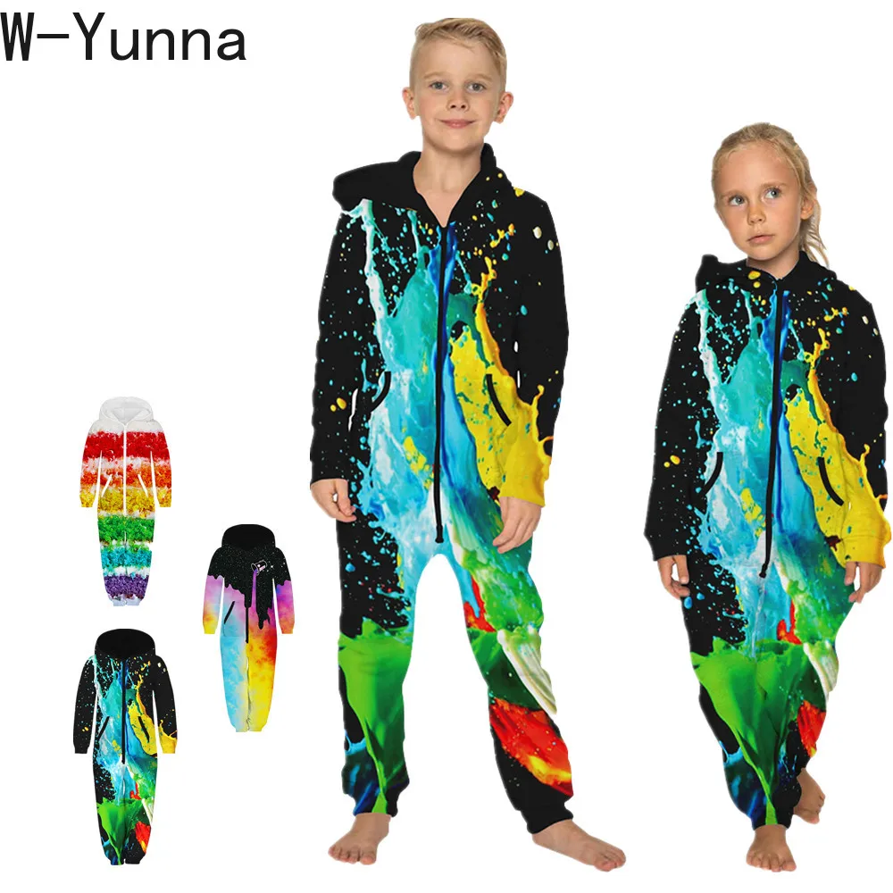 W-Yunna; Новинка года; модные детские зимние Свободные Комбинезоны на молнии с капюшоном с принтом галактики; плотные комбинезоны для мальчиков и девочек